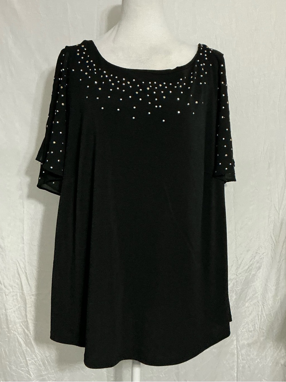 Black Rhinestone Scoop Neck Women’s Top